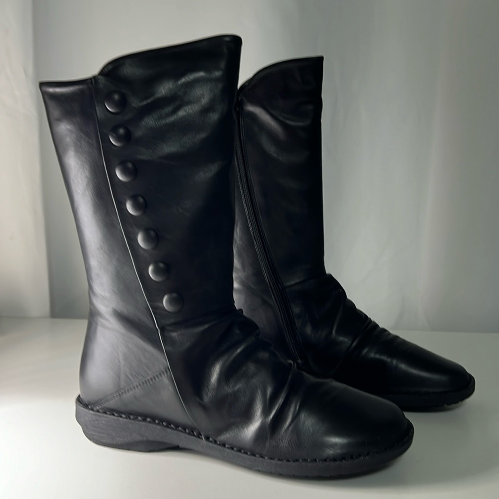 Miz Mooz Leather Ruched Mid Boots - Petrillo Black Size EU 38 / US 8.5 - 9